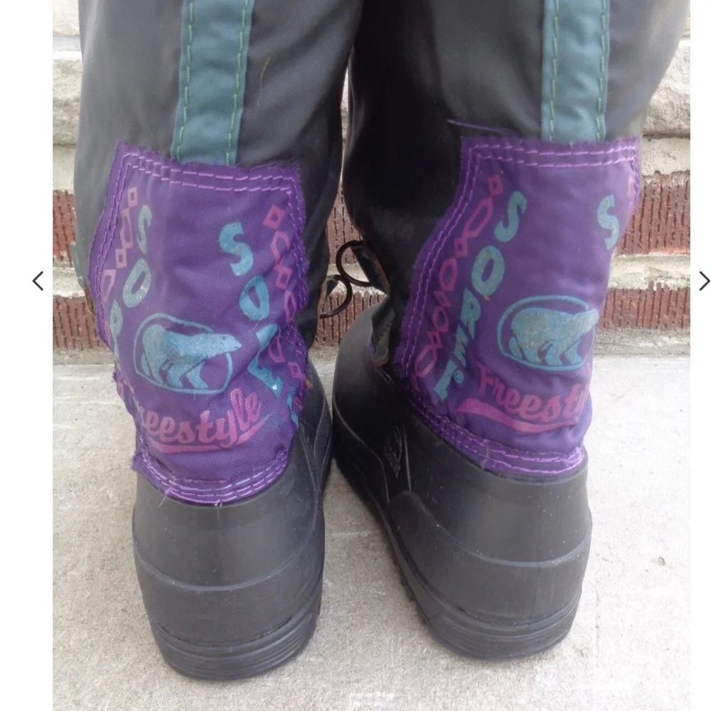 Sorel Girl Snow Boots Size 2 Youth Black Purple Removable Liner Winter